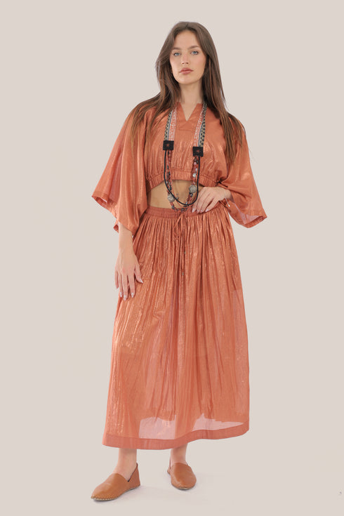 Short voile top with 3/4 length sleeves